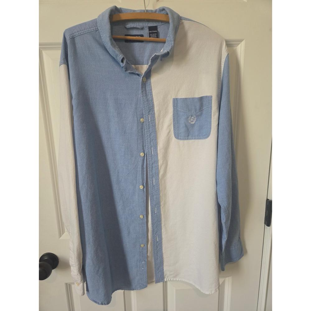 Chaps Mens XXL Preppy Colorblock Oxford Shirt Blue White Long Sleeve 100% Cotton